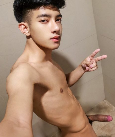 Asian boy with a boner