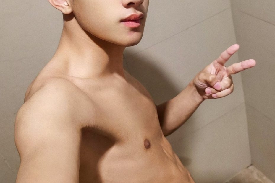 Asian boy with a boner