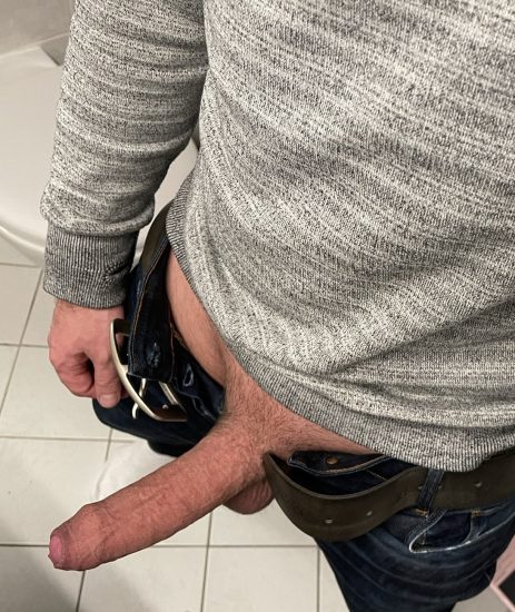 Clothed guy with his dick out