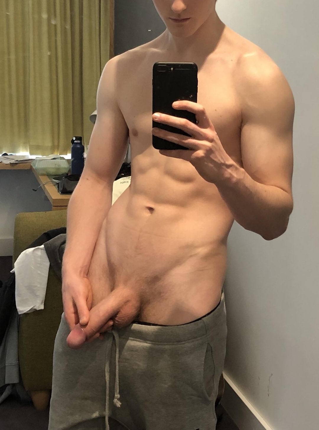 Fit boy with a shaved cock