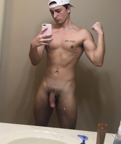 Flexing boy with a big cock