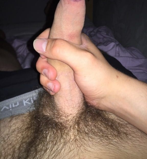 Hard and hairy uncut cock