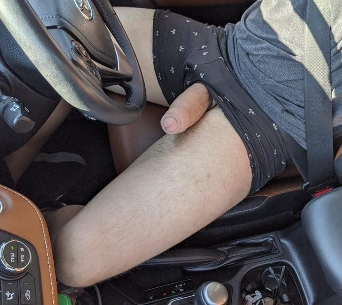 Hard cock out in the car