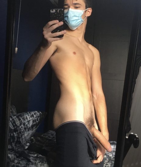 Masked boy with a huge cock