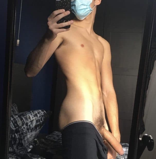 Masked boy with a huge cock