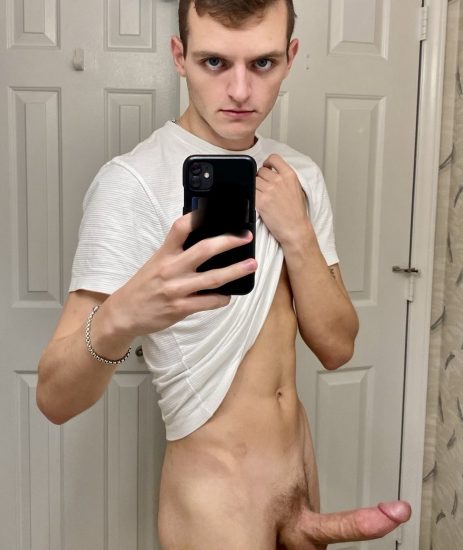Mirror boy with a hard penis