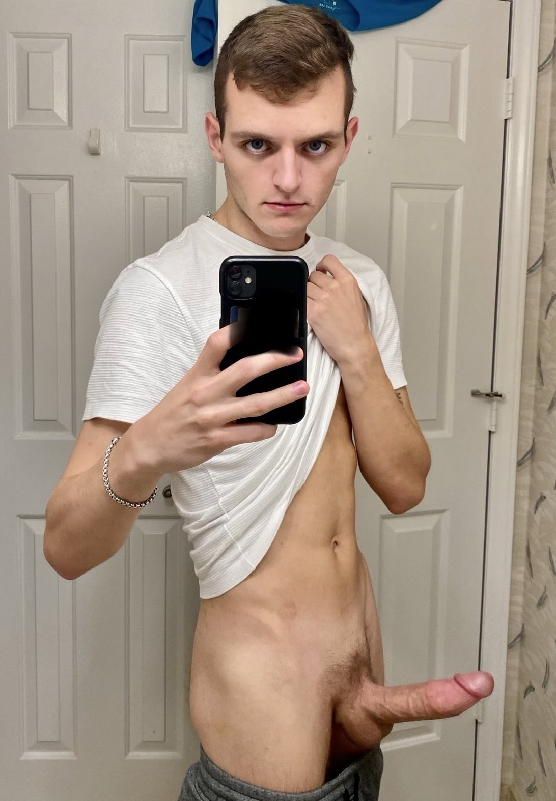 Mirror boy with a hard penis