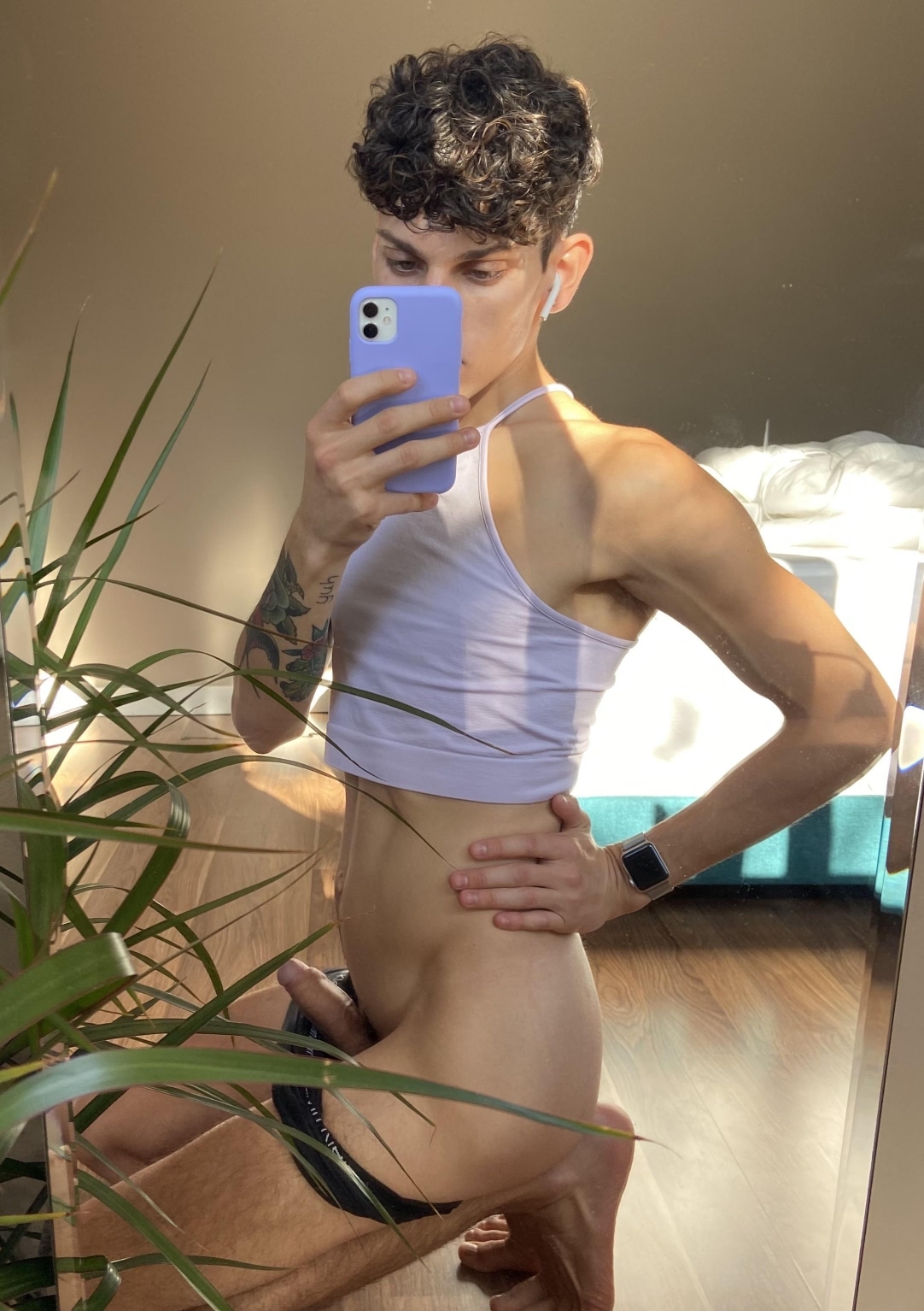 Mirror boy with his penis out